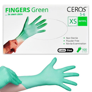 Рукавички нітрилові CEROS Fingers GREEN, XS, 100 шт