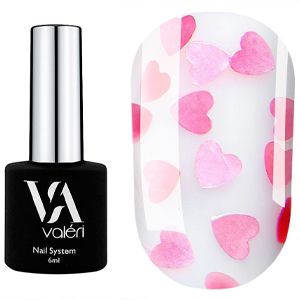 Гель-лак Valeri Top Love is... Pink (прозорий з рожевими серцями), 6 мл