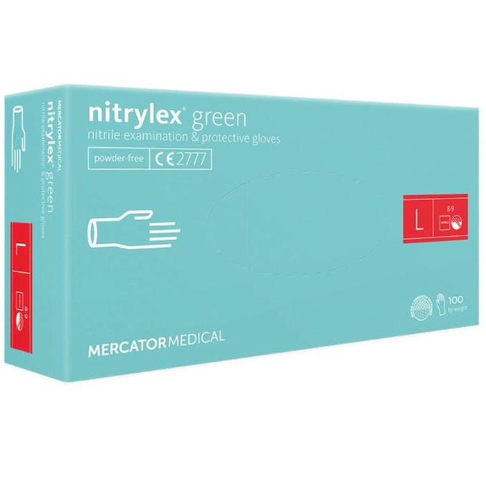 Рукавички нітрилові Mercator Nitrylex GREEN неопудрені, розмір L, 100 шт