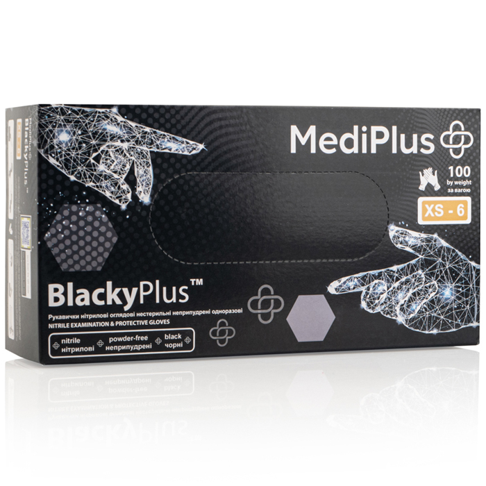 Рукавички нітрилові MEDIPLUS BlackyPlus BLACK неопудрені, розмір XS, 100 шт
