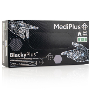 Рукавички нітрилові MEDIPLUS BlackyPlus BLACK неопудрені, розмір S, 100 шт