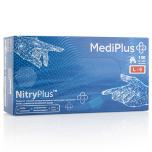 Рукавички нітрилові MEDIPLUS NitryPlus BLUE неопудрені, розмір L, 100 шт