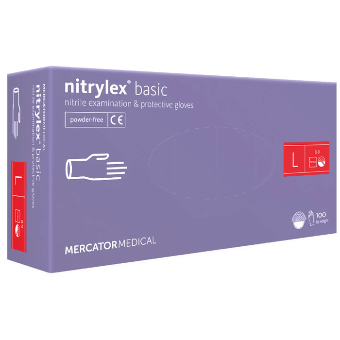 Перчатки нитриловые MERCATOR Nitrylex Basic VIOLET (сине-фиолетовый) неопудренные, размер L, 100 шт