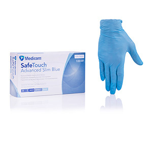 Нитриловые перчатки неопудренные Medicom SafeTouch Advanced Slim Blue, размер M, 100 шт